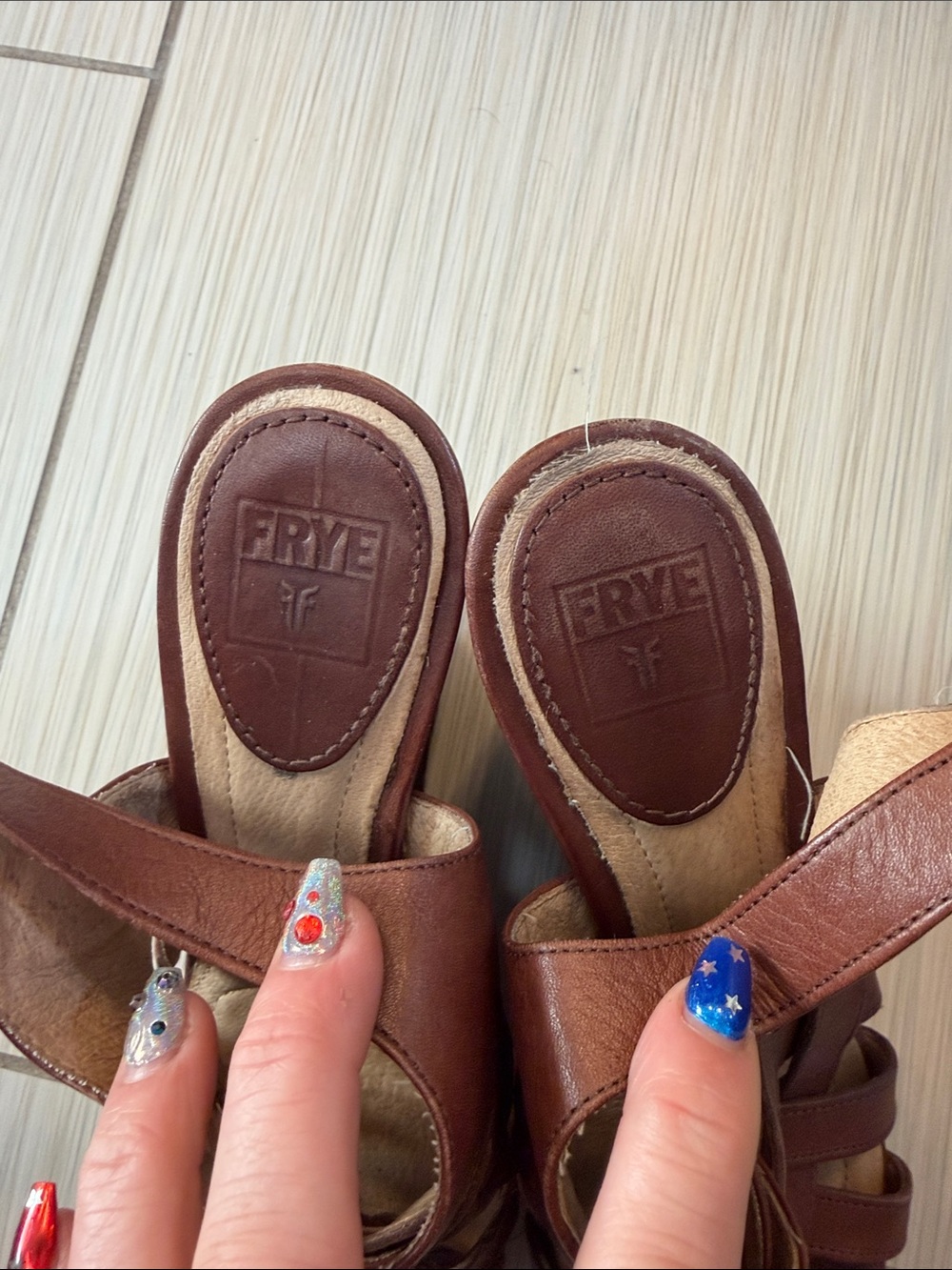 Frye Corrina Strappy Brown Woven Leather Wedge Sandals - Picture 5 of 7